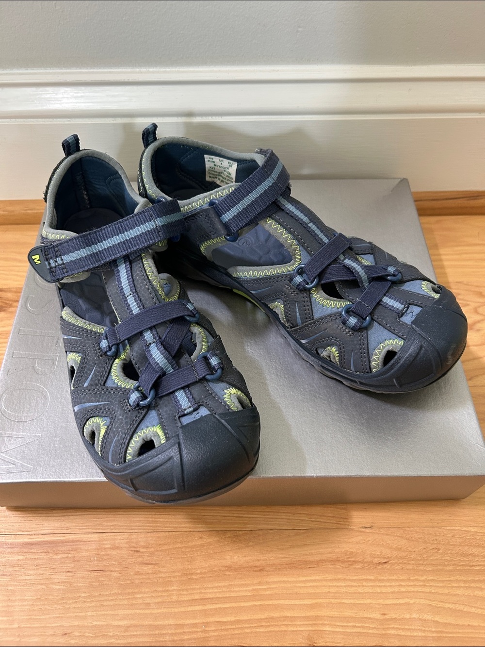 Merrell Hydro Hiker Kids Navy Blue and Lime Green Closed-Toe Sport Sandals